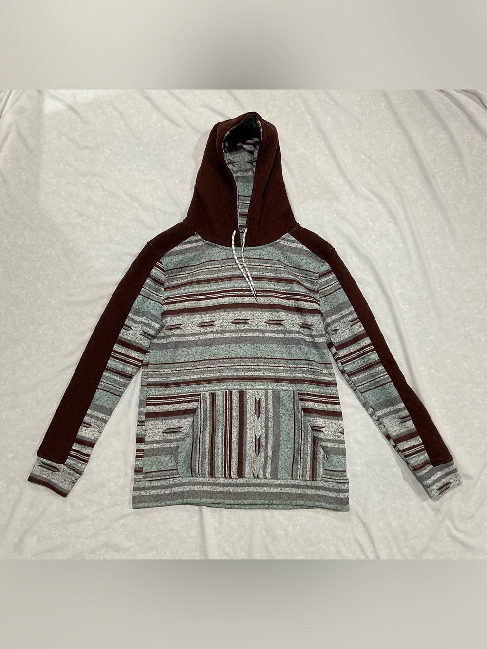 Men's Striped Hooded Crewneck Sweater - Brown & Gray
